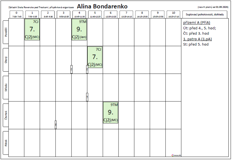 Rozvrhy Rozvrhy